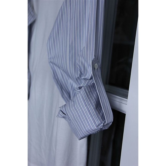 NWT ALEXANDER McQUEEN White Blue Stripe Rolled French Cuffs Shirt L - Picture 4 of 5